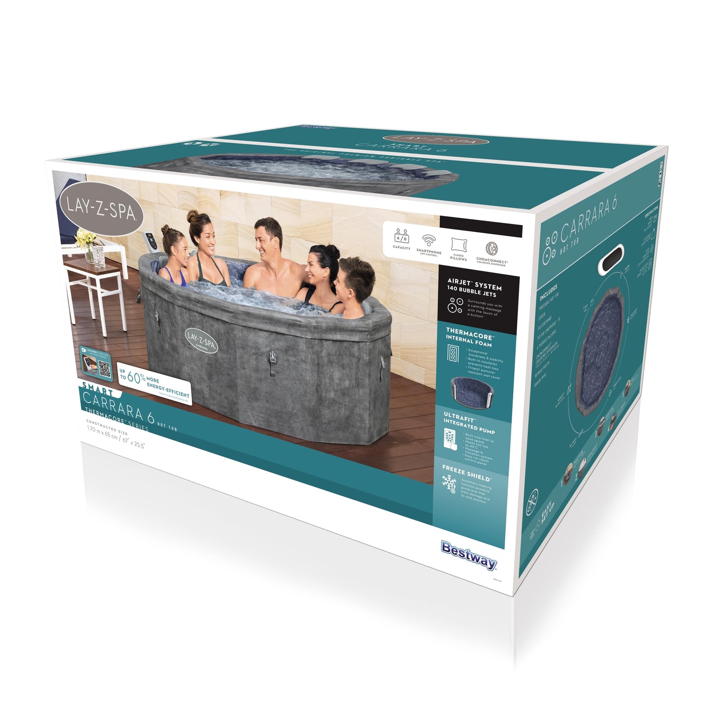 Lay-Z-Spa Carrara Foam Hot Tub (4–6 Person) – Energy Efficient ThermaCore™ Spa | RW Home & Garden