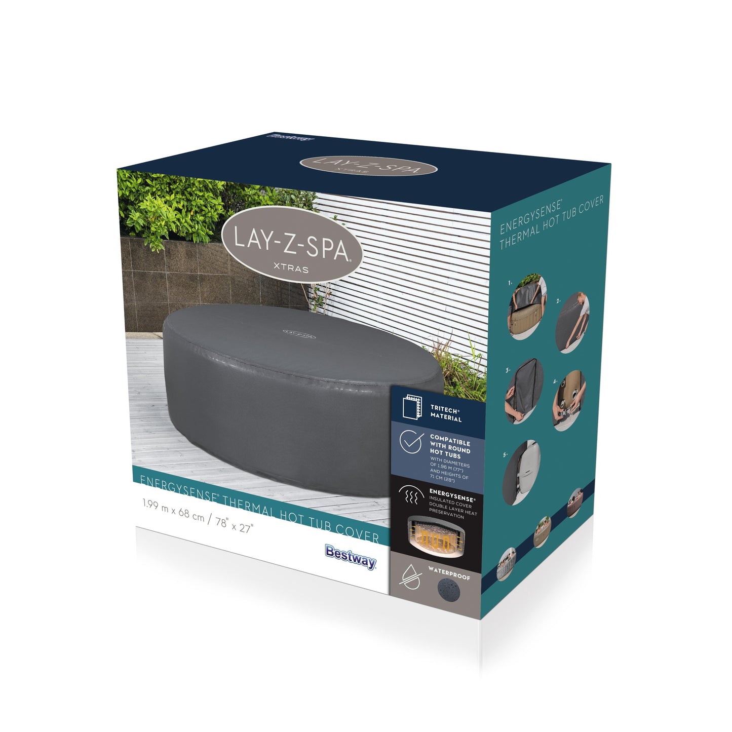 Lay-Z-Spa® Round Thermal Hot Tub Cover – Large 196cm x 71cm | Insulated Energy-Saving Spa Lid