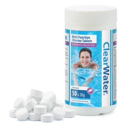 Clearwater Multifunction Chlorine Tablets – 1kg | Hot Tub & Pool Sanitiser