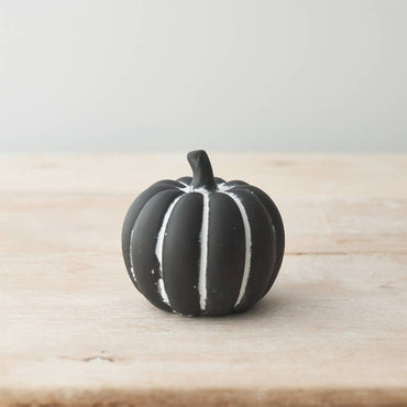 Black Cement Pumpkin – Monochrome Autumn Decoration, 8.5cm - RW Home & Garden