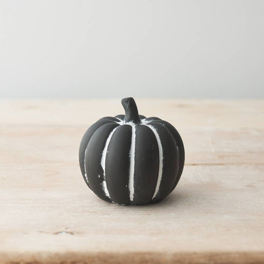 Black Cement Pumpkin – Monochrome Autumn Decoration, 8.5cm - RW Home & Garden