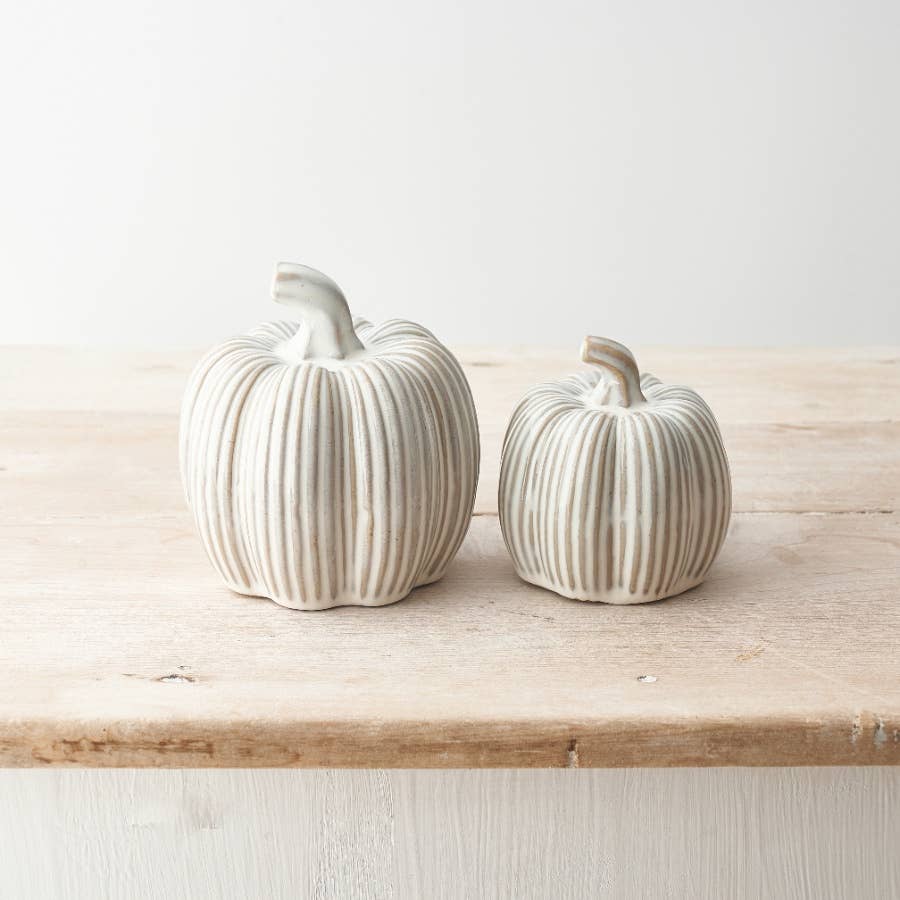 Cream Ceramic Pumpkin – Rustic Autumn Decoration, 9.5cm - RW Home & Garden