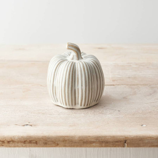 Cream Ceramic Pumpkin – Rustic Autumn Decoration, 9.5cm - RW Home & Garden