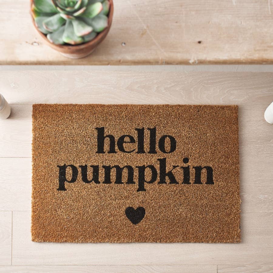 Hello Pumpkin Doormat – Coir Welcome Mat, 40cm - RW Home & Garden