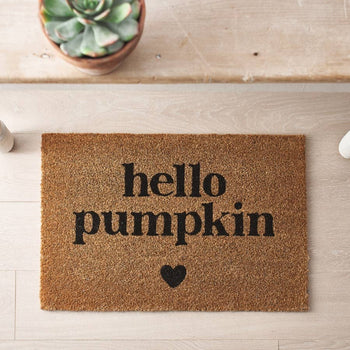 Hello Pumpkin Doormat – Coir Welcome Mat, 40cm - RW Home & Garden