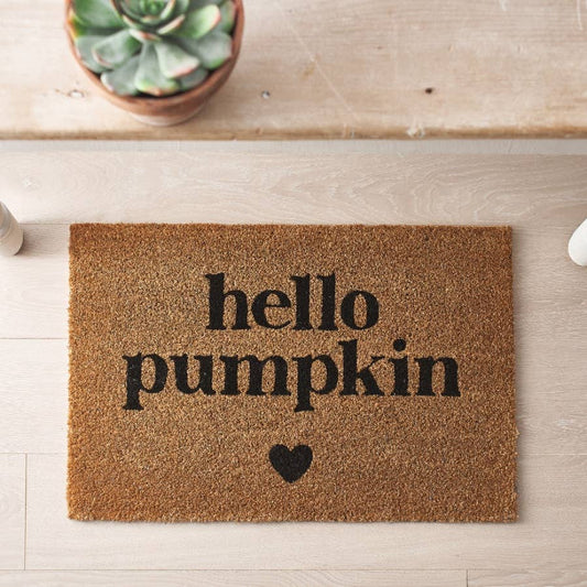 Hello Pumpkin Doormat – Coir Welcome Mat, 40cm - RW Home & Garden