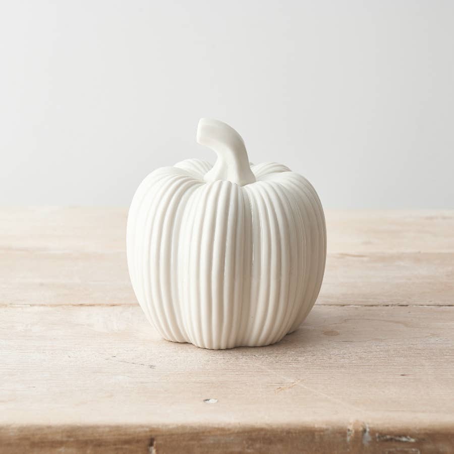 Ribbed Ceramic Pumpkin – Small Autumn Decoration, 9.5cm - RW Home & Garden